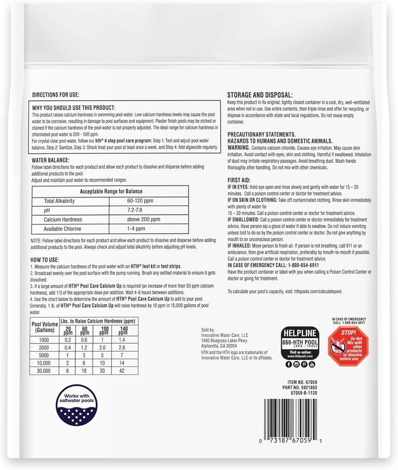 HTH 67059 Swimming Pool Care Calcium Hardness Up, Swimming Pool Chemical Protects Swimming Pool Surfaces and Liners, 4 Lbs - Image 2